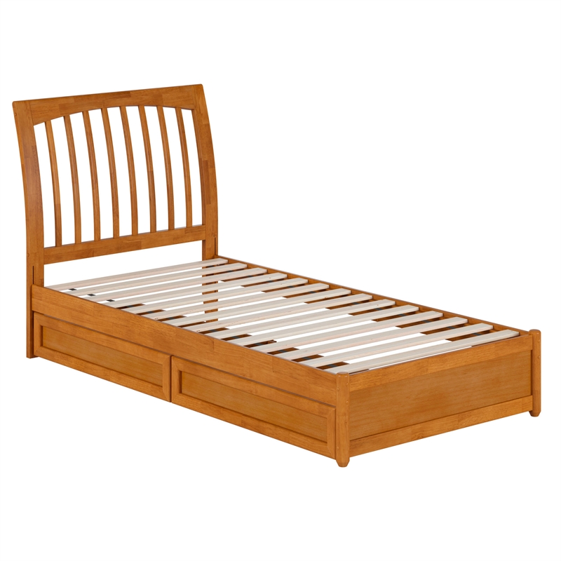 Roslyn Twin XL Platform Bed Panel Footboard & 2 Storage Drawers in Light Toffee