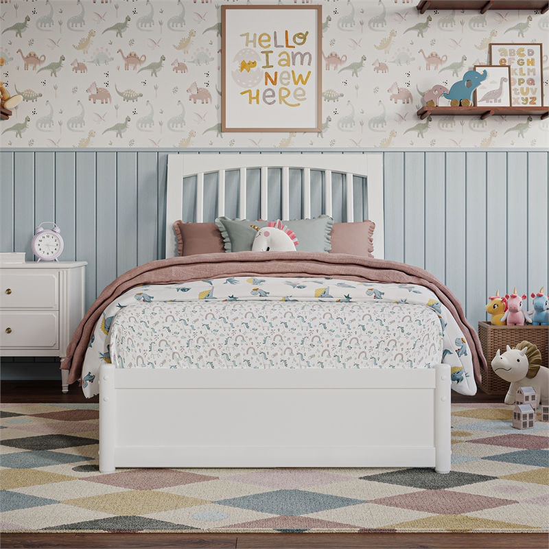 Roslyn Twin Platform Bed with Panel Footboard & 2 Storage Drawers in White