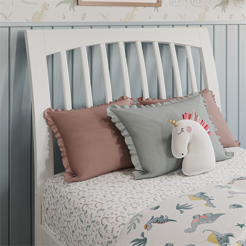 Roslyn Twin Platform Bed with Panel Footboard & 2 Storage Drawers in White