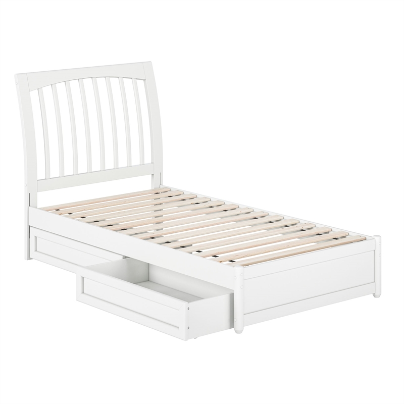 Roslyn Twin Platform Bed with Panel Footboard & 2 Storage Drawers in White