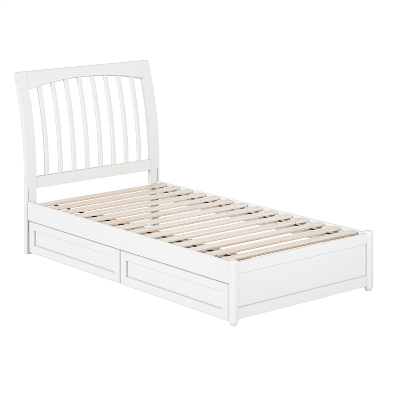 Roslyn Twin Platform Bed with Panel Footboard & 2 Storage Drawers in White