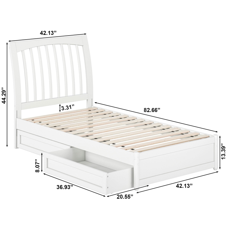 Roslyn Twin Platform Bed with Panel Footboard & 2 Storage Drawers in White
