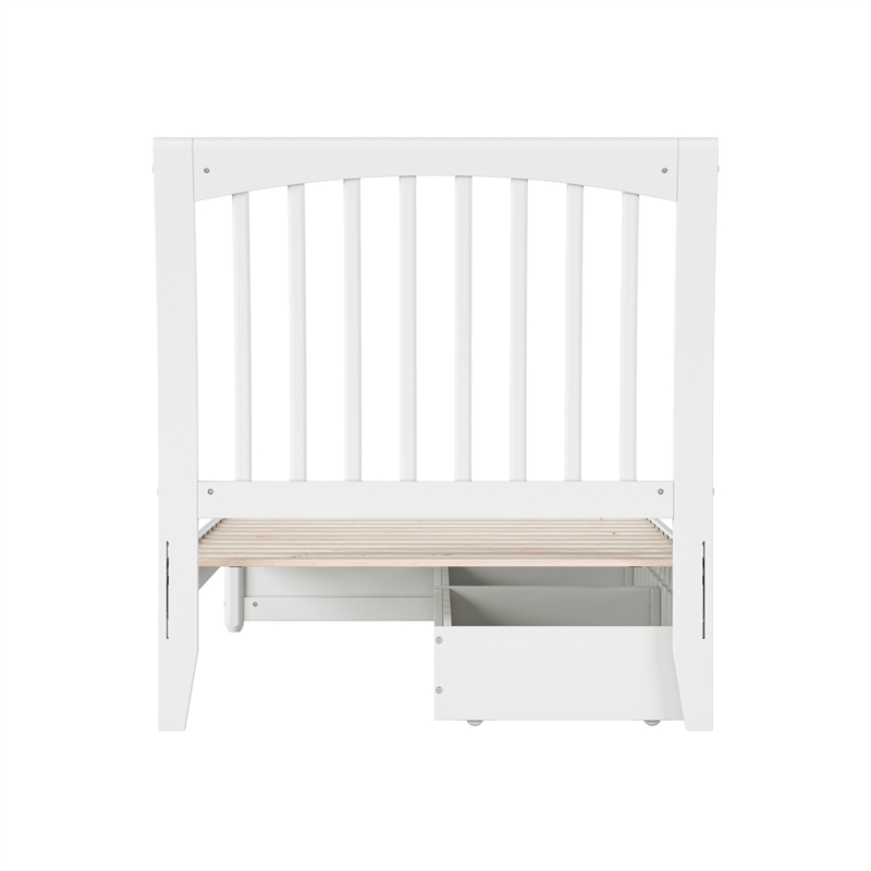Roslyn Twin Platform Bed with Panel Footboard & 2 Storage Drawers in White