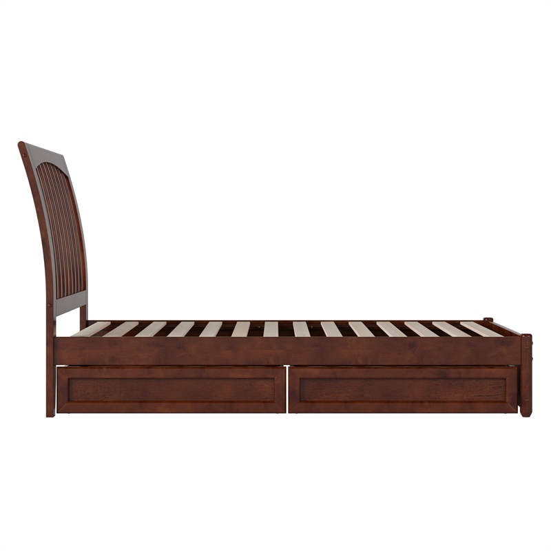 Roslyn Twin Platform Bed with Panel Footboard & 2 Storage Drawers in Walnut