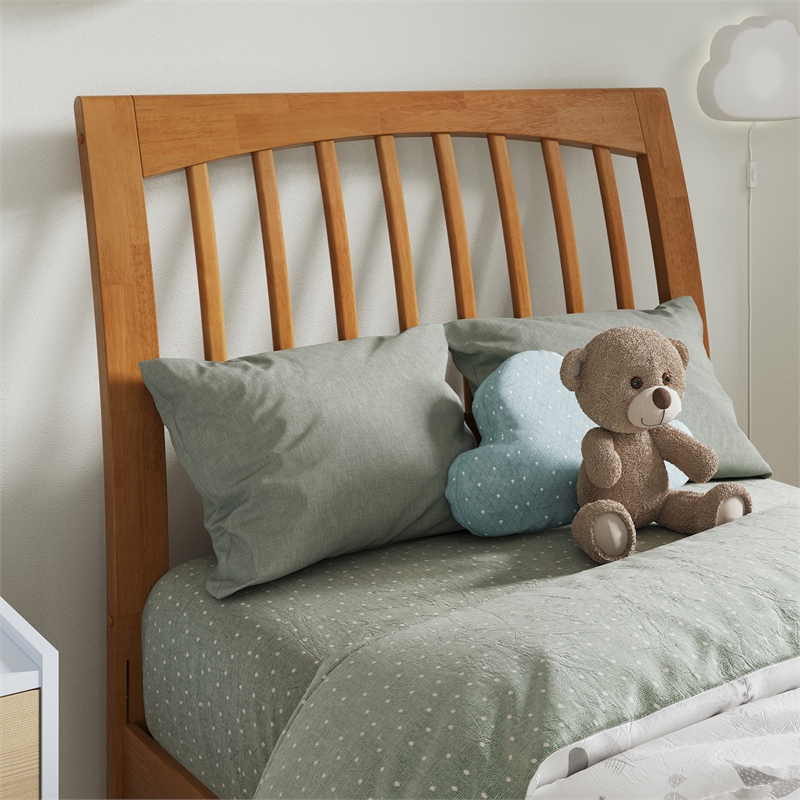 Roslyn Twin Platform Bed w Panel Footboard & 2 Storage Drawers in Light Toffee