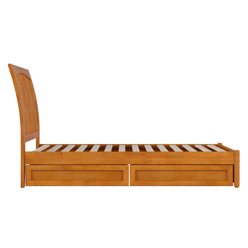 Roslyn Twin Platform Bed w Panel Footboard & 2 Storage Drawers in Light Toffee