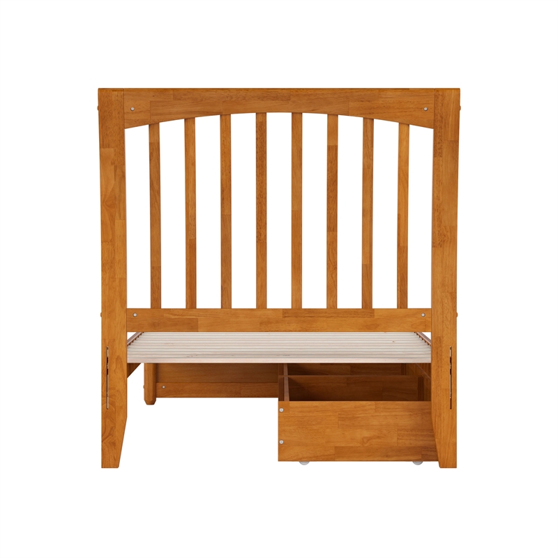 Roslyn Twin Platform Bed w Panel Footboard & 2 Storage Drawers in Light Toffee