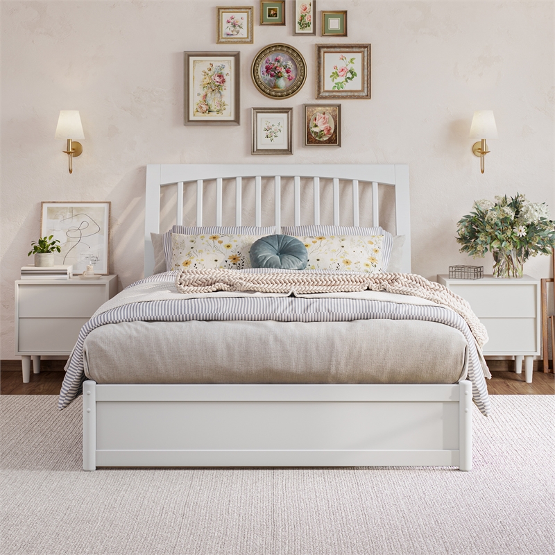 Roslyn Full Platform Bed with Panel Footboard & 2 Storage Drawers in White