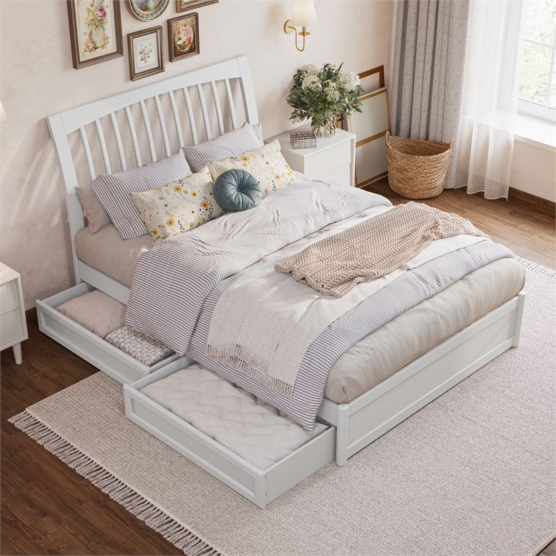 Roslyn Full Platform Bed with Panel Footboard & 2 Storage Drawers in White