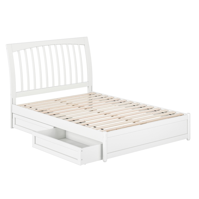 Roslyn Full Platform Bed with Panel Footboard & 2 Storage Drawers in White