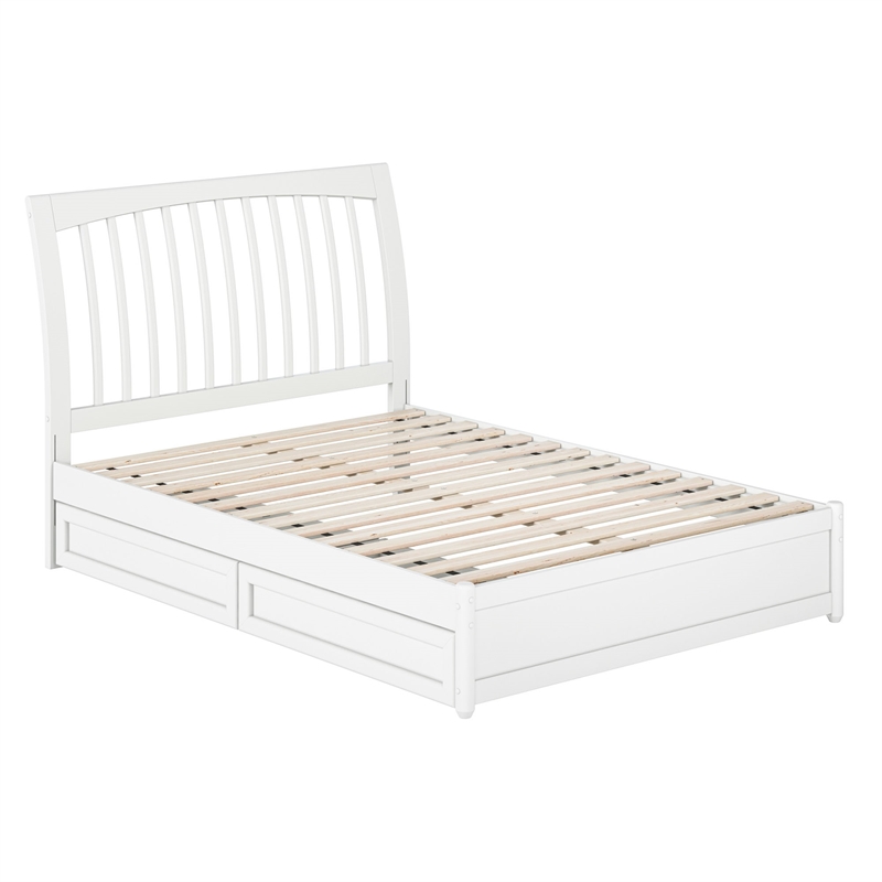 Roslyn Full Platform Bed with Panel Footboard & 2 Storage Drawers in White