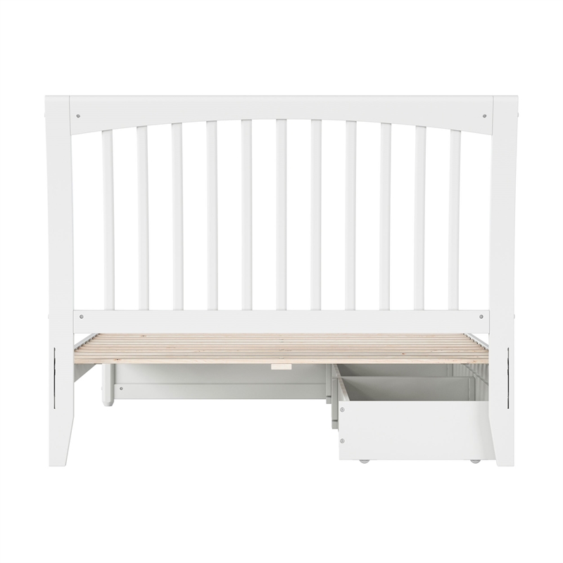 Roslyn Full Platform Bed with Panel Footboard & 2 Storage Drawers in White