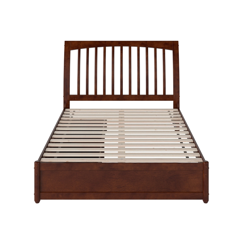 Roslyn Full Platform Bed with Panel Footboard & 2 Storage Drawers in Walnut