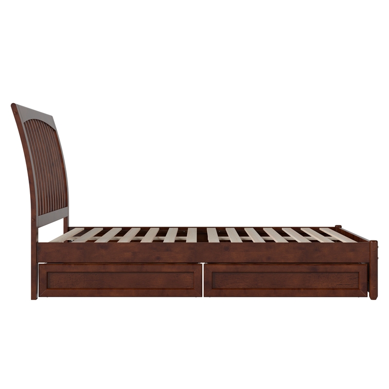 Roslyn Full Platform Bed with Panel Footboard & 2 Storage Drawers in Walnut