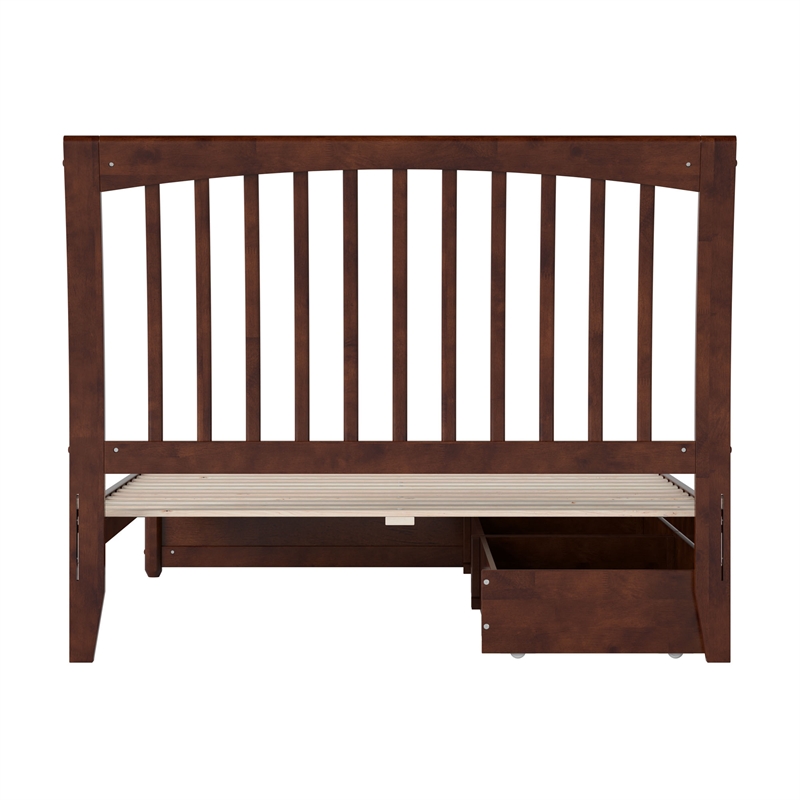 Roslyn Full Platform Bed with Panel Footboard & 2 Storage Drawers in Walnut