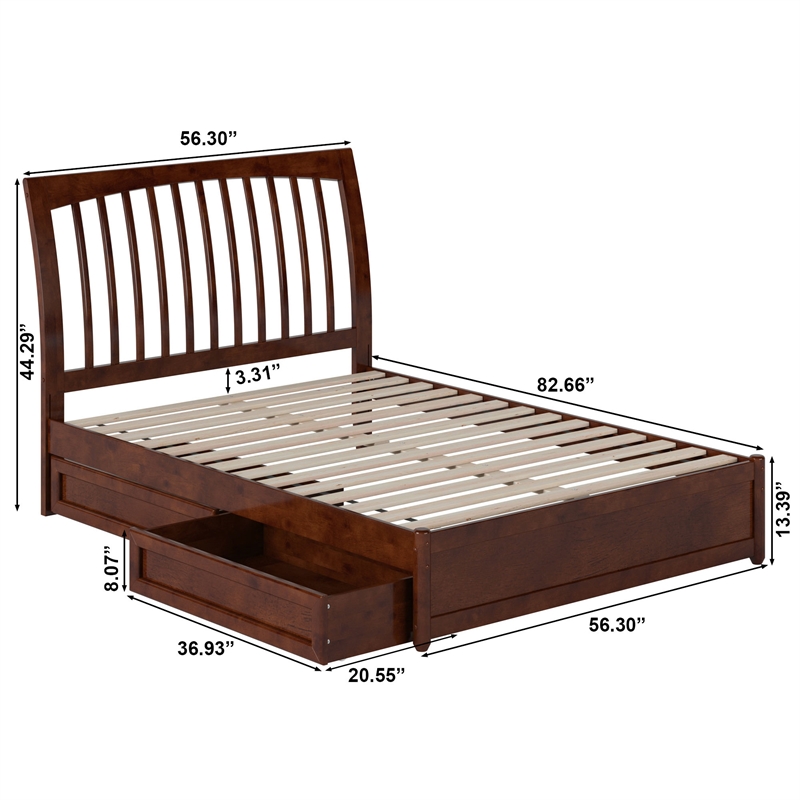 Roslyn Full Platform Bed with Panel Footboard & 2 Storage Drawers in Walnut