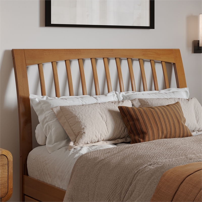 Roslyn Full Platform Bed w Panel Footboard & 2 Storage Drawers in Light Toffee