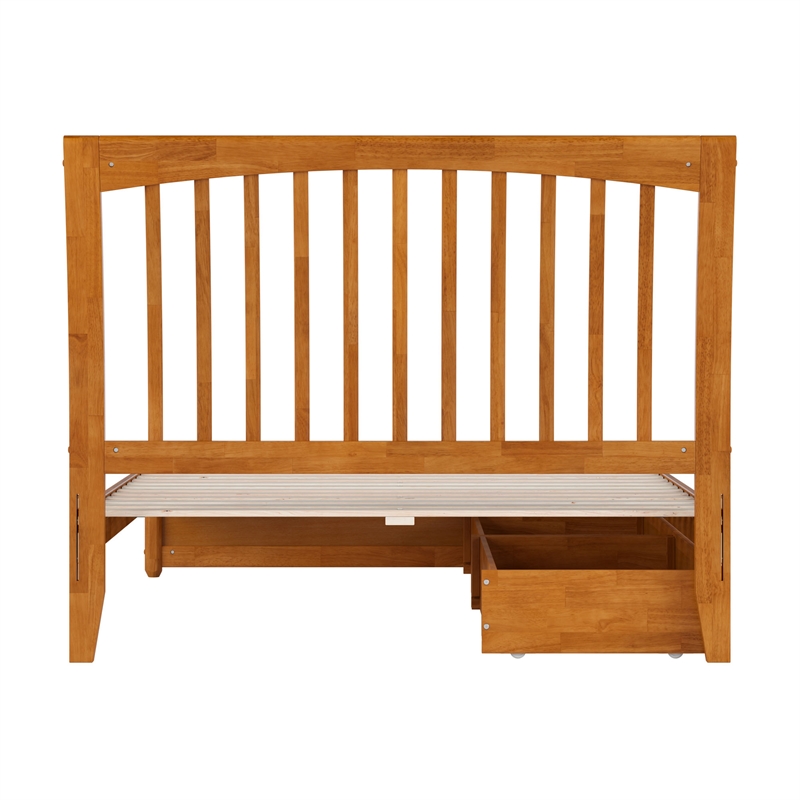 Roslyn Full Platform Bed w Panel Footboard & 2 Storage Drawers in Light Toffee