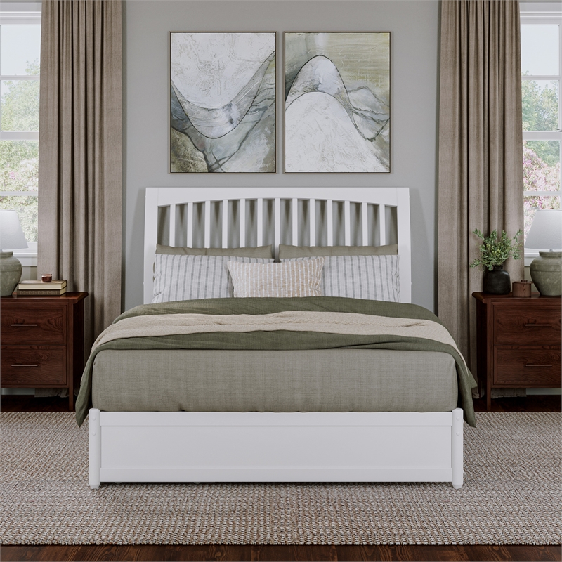Roslyn Queen Platform Bed with Panel Footboard & 2 Storage Drawers in White