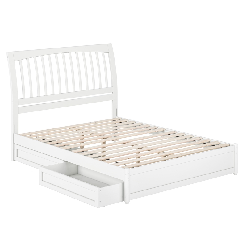 Roslyn Queen Platform Bed with Panel Footboard & 2 Storage Drawers in White