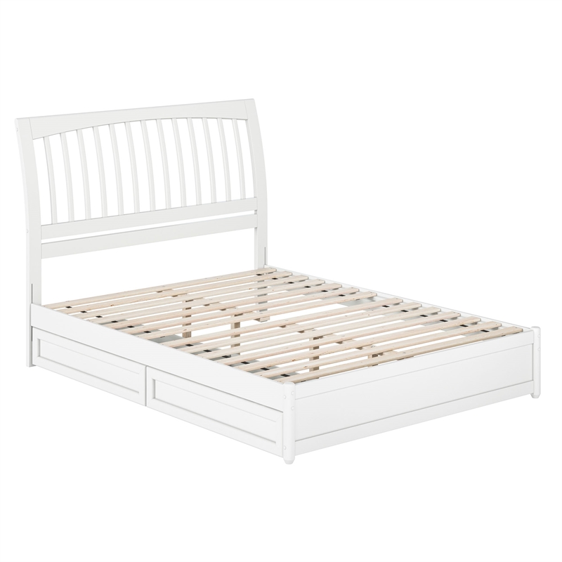 Roslyn Queen Platform Bed with Panel Footboard & 2 Storage Drawers in White