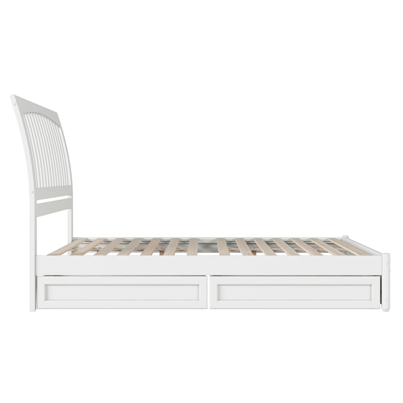 Roslyn Queen Platform Bed with Panel Footboard & 2 Storage Drawers in White