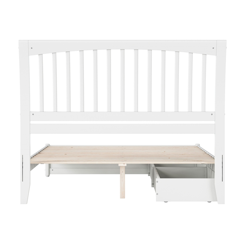 Roslyn Queen Platform Bed with Panel Footboard & 2 Storage Drawers in White