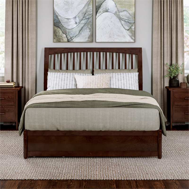 Roslyn Queen Platform Bed with Panel Footboard & 2 Storage Drawers in Walnut