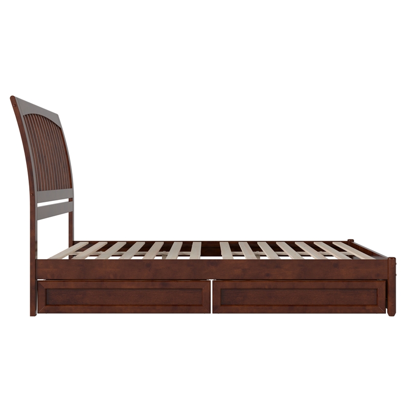 Roslyn Queen Platform Bed with Panel Footboard & 2 Storage Drawers in Walnut