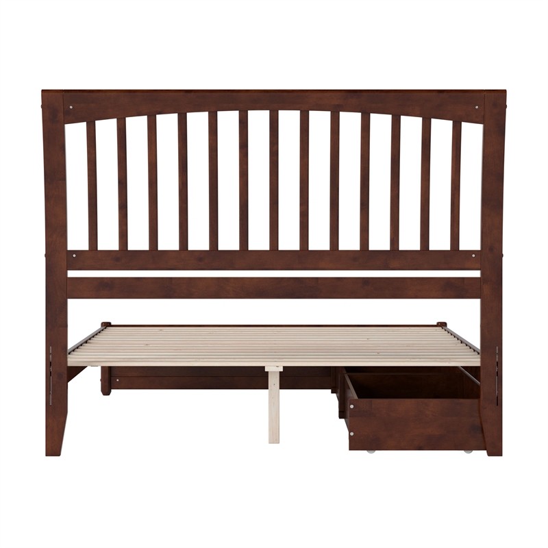 Roslyn Queen Platform Bed with Panel Footboard & 2 Storage Drawers in Walnut