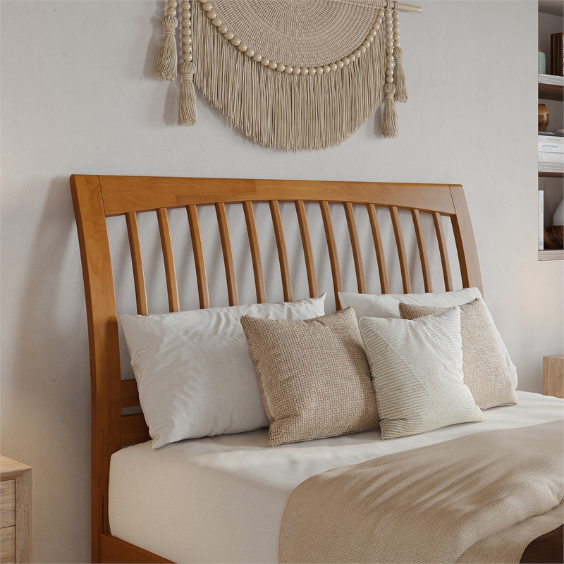 Roslyn Queen Platform Bed w Panel Footboard & 2 Storage Drawers in Light Toffee