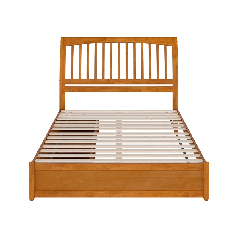 Roslyn Queen Platform Bed w Panel Footboard & 2 Storage Drawers in Light Toffee