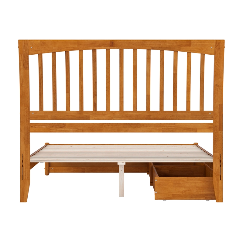 Roslyn Queen Platform Bed w Panel Footboard & 2 Storage Drawers in Light Toffee