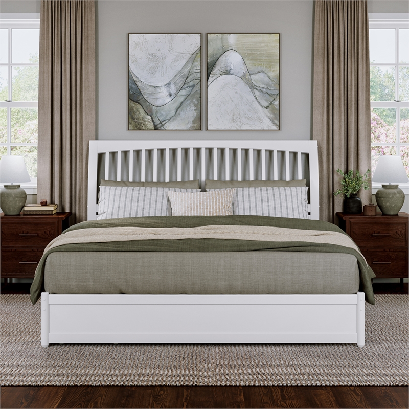 Roslyn King Platform Bed with Panel Footboard & 2 Storage Drawers in White