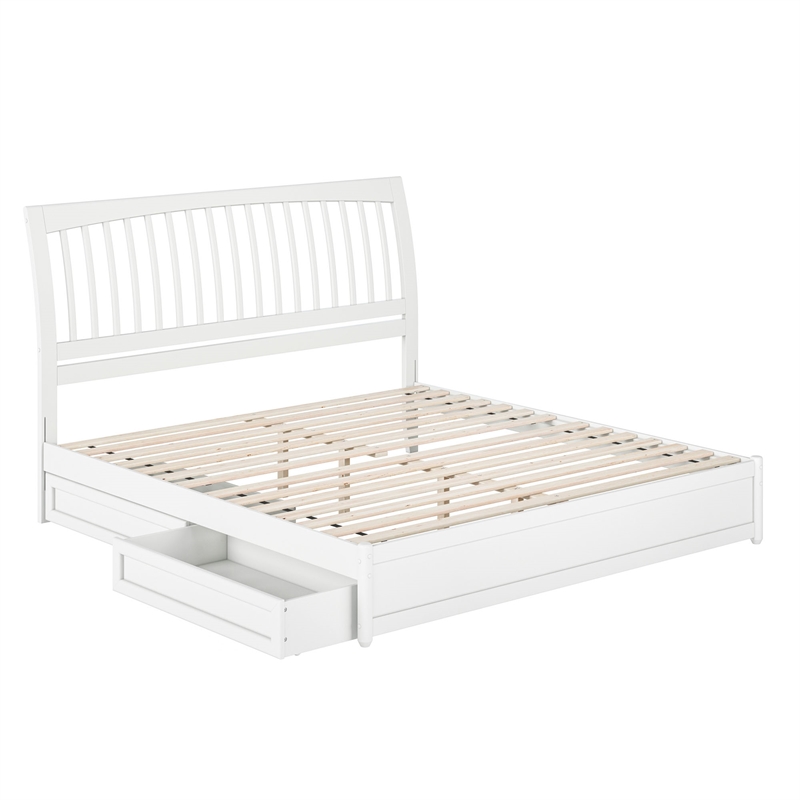 Roslyn King Platform Bed with Panel Footboard & 2 Storage Drawers in White