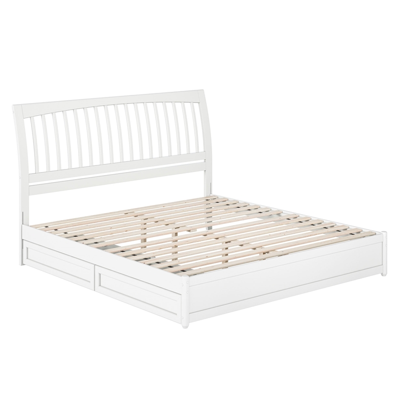 Roslyn King Platform Bed with Panel Footboard & 2 Storage Drawers in White