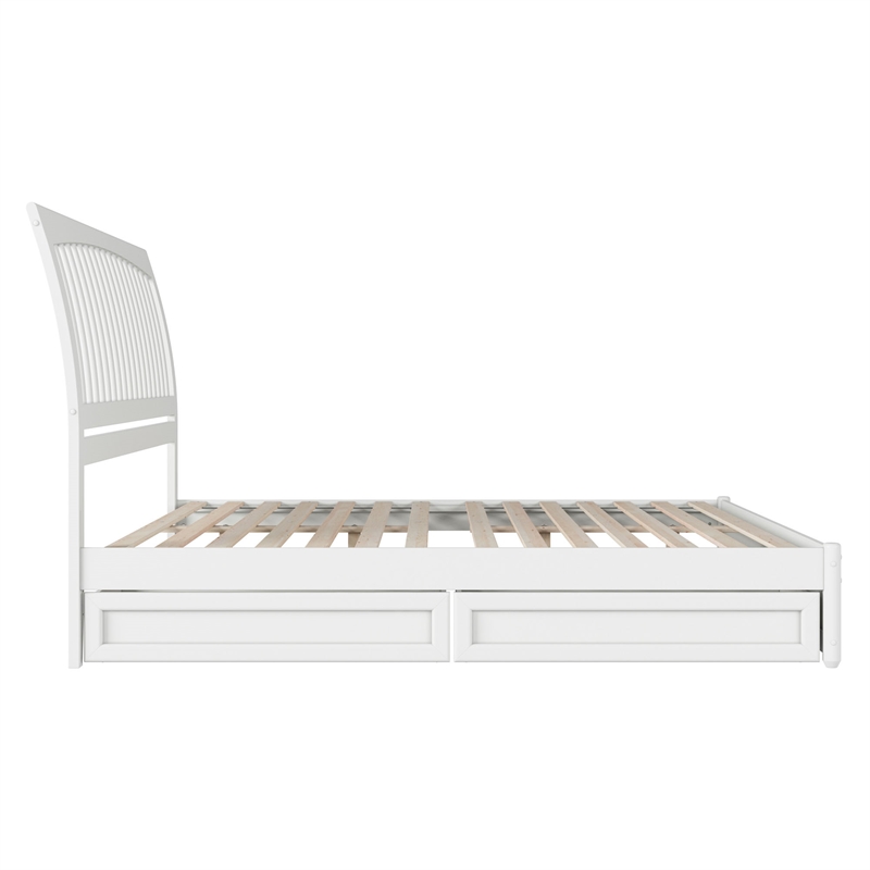 Roslyn King Platform Bed with Panel Footboard & 2 Storage Drawers in White