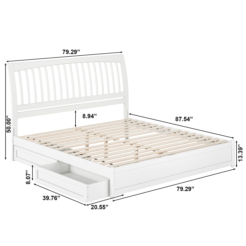 Roslyn King Platform Bed with Panel Footboard & 2 Storage Drawers in White