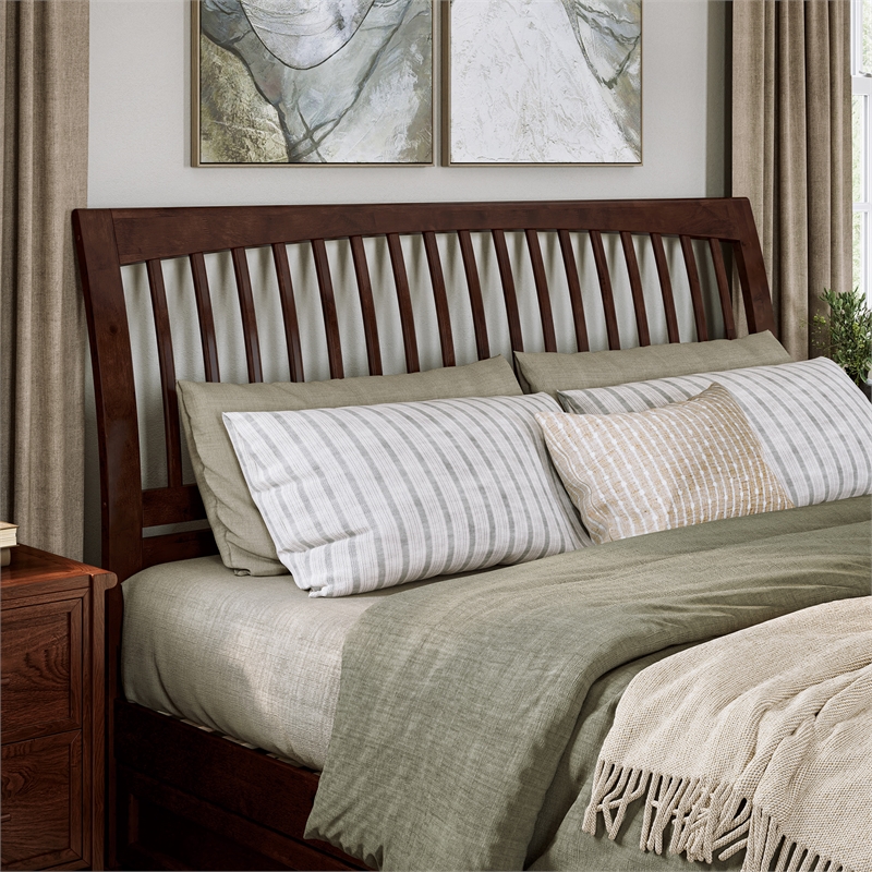 Roslyn King Platform Bed with Panel Footboard & 2 Storage Drawers in Walnut