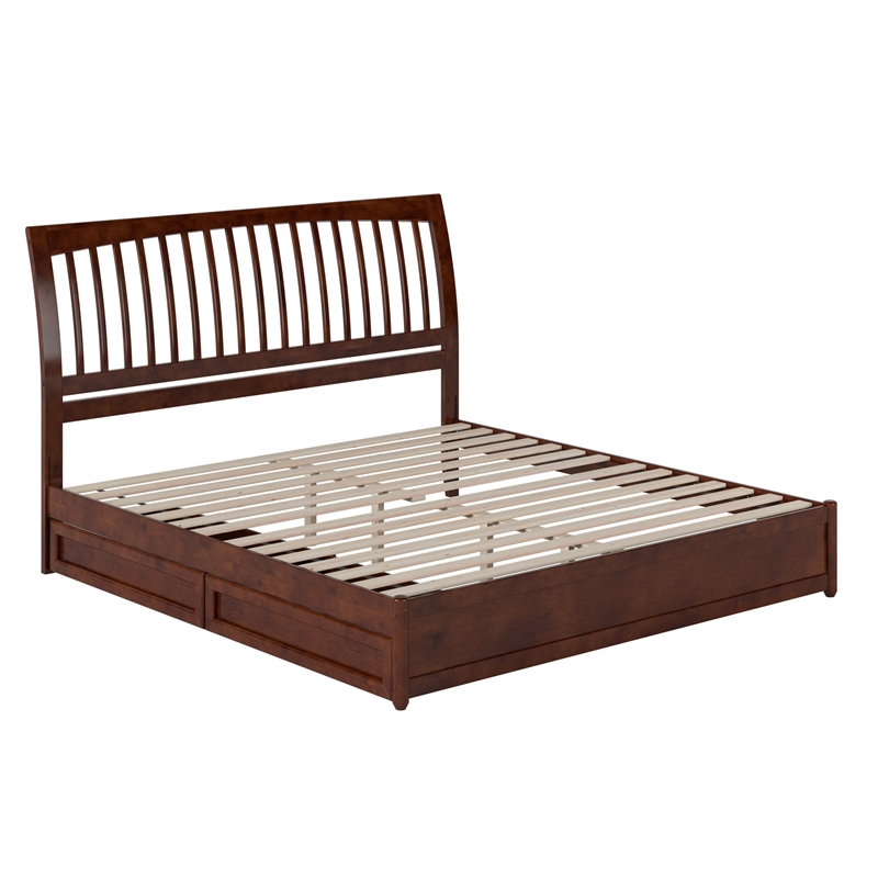 Roslyn King Platform Bed with Panel Footboard & 2 Storage Drawers in Walnut