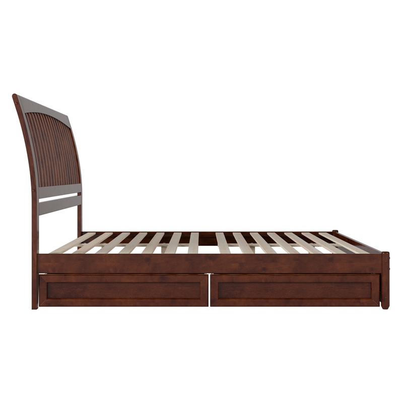 Roslyn King Platform Bed with Panel Footboard & 2 Storage Drawers in Walnut
