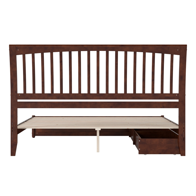 Roslyn King Platform Bed with Panel Footboard & 2 Storage Drawers in Walnut