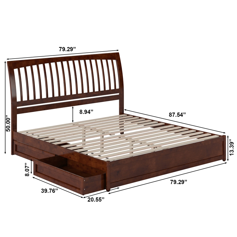 Roslyn King Platform Bed with Panel Footboard & 2 Storage Drawers in Walnut