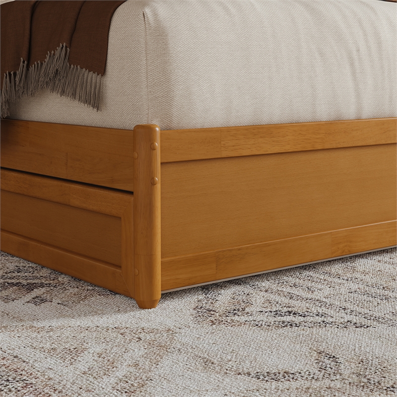 Roslyn King Platform Bed w Panel Footboard & 2 Storage Drawers in Light Toffee