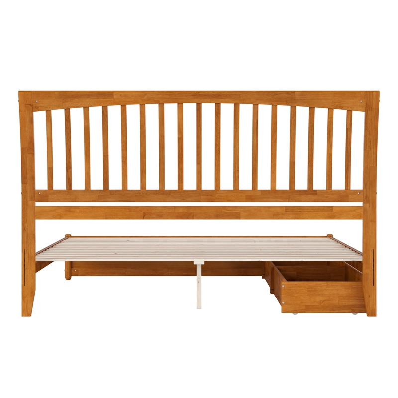 Roslyn King Platform Bed w Panel Footboard & 2 Storage Drawers in Light Toffee