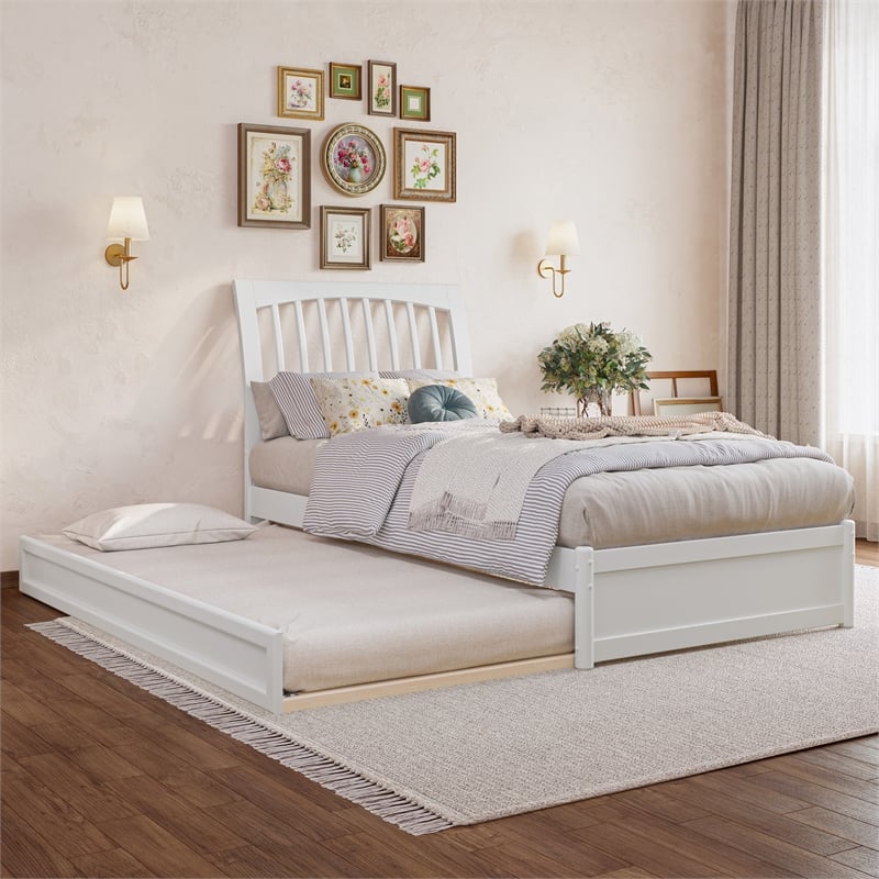 Roslyn Twin XL Wood Platform Bed with Panel Footboard & Twin XL Trundle in White