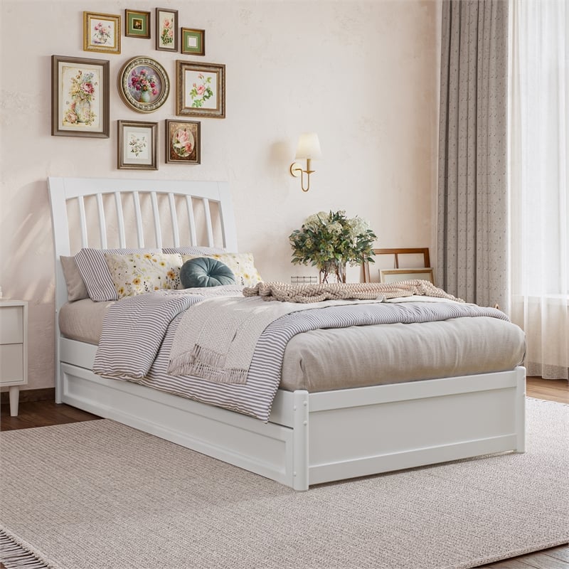 Roslyn Twin XL Wood Platform Bed with Panel Footboard & Twin XL Trundle in White