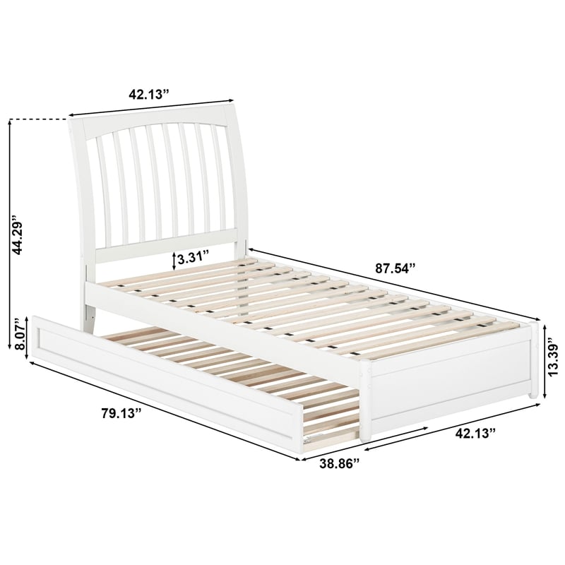 Roslyn Twin XL Wood Platform Bed with Panel Footboard & Twin XL Trundle in White