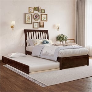 Roslyn Twin XL Wood Platform Bed with Panel Footboard &  Trundle in Walnut