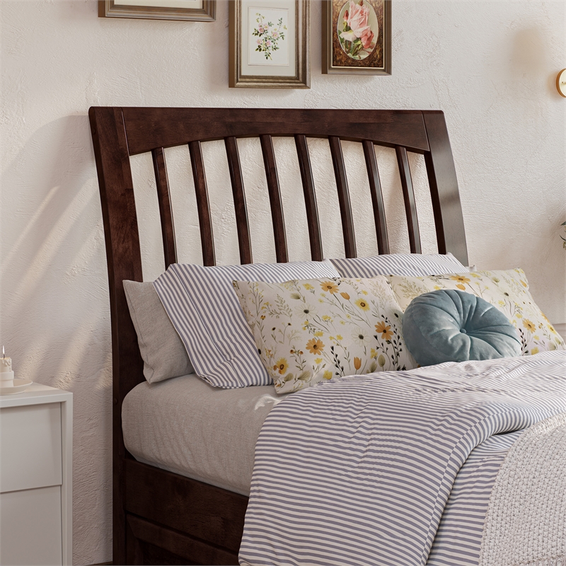 Roslyn Twin XL Wood Platform Bed with Panel Footboard &  Trundle in Walnut